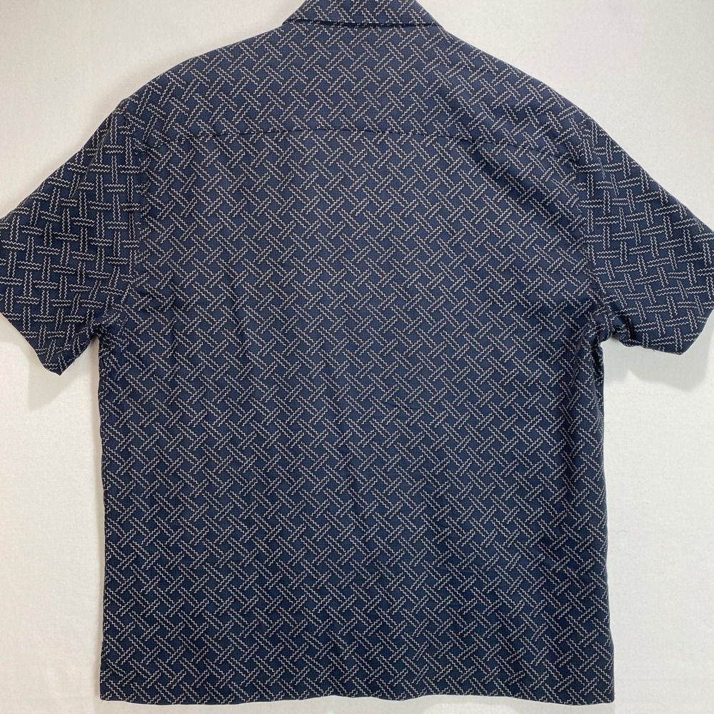 Nat Nast Mens Large Silk Cotton Geometric Print Short Sleeve Button Up Shirt - Picture 6 of 6